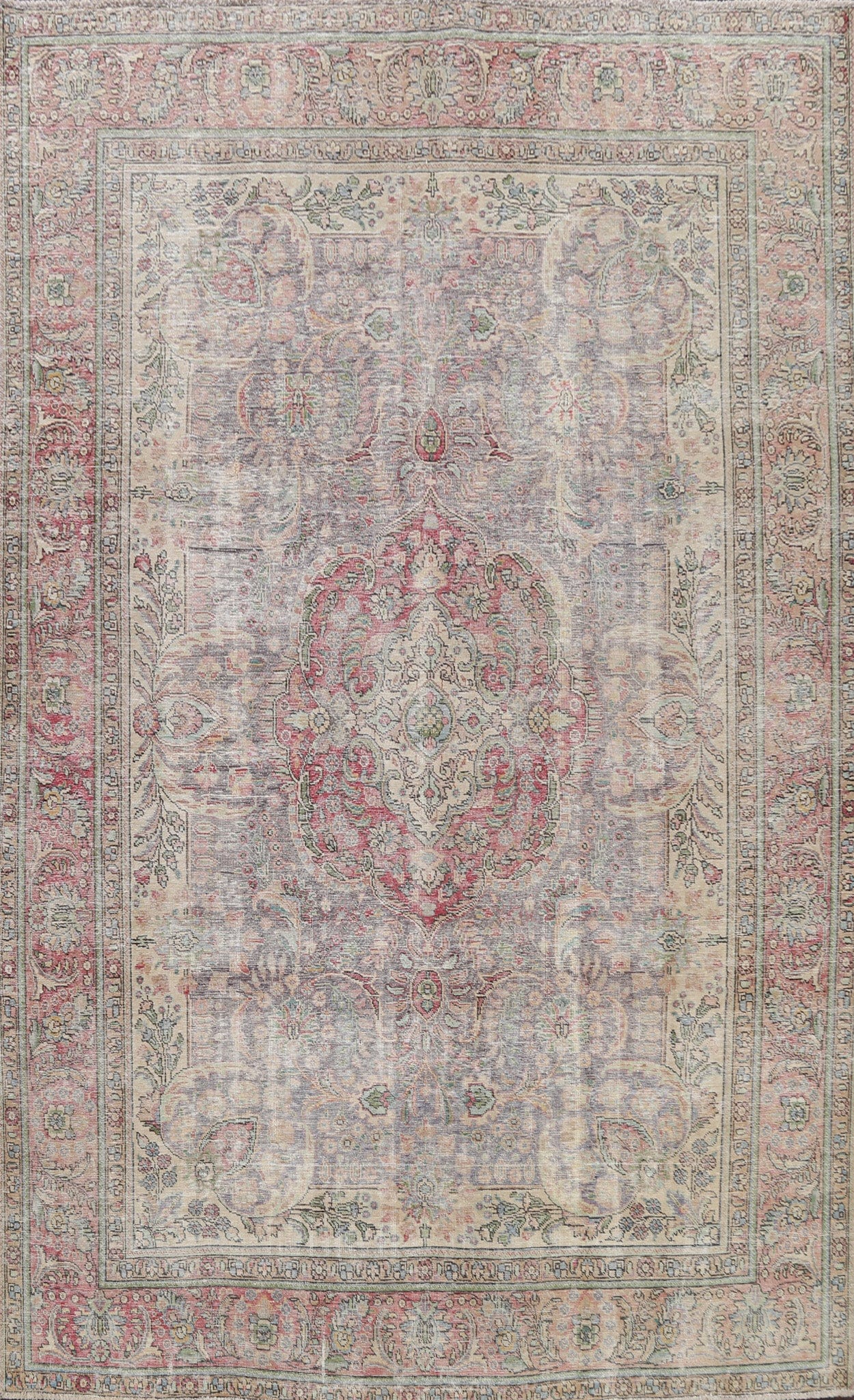 Muted Distressed Floral Tabriz Persian Area Rug 8x11