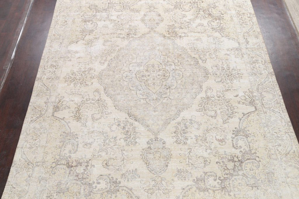 Muted Distressed Tabriz Persian Area Rug 9x13