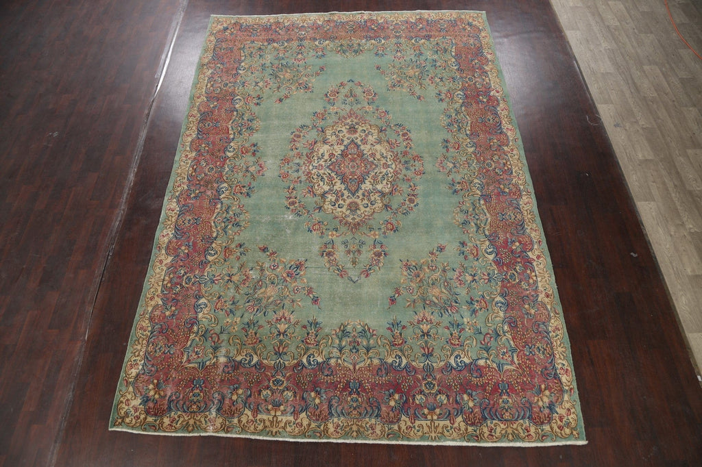 Floral Green Kerman Persian Area Rug 9x13