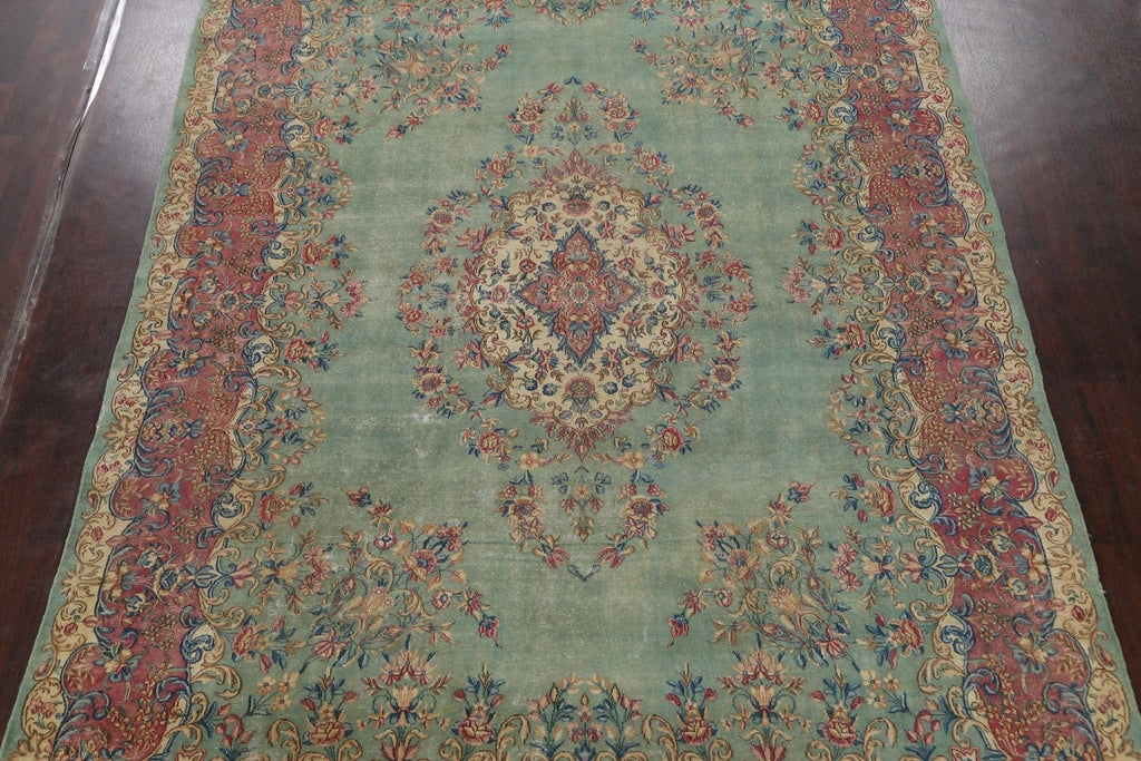 Floral Green Kerman Persian Area Rug 9x13