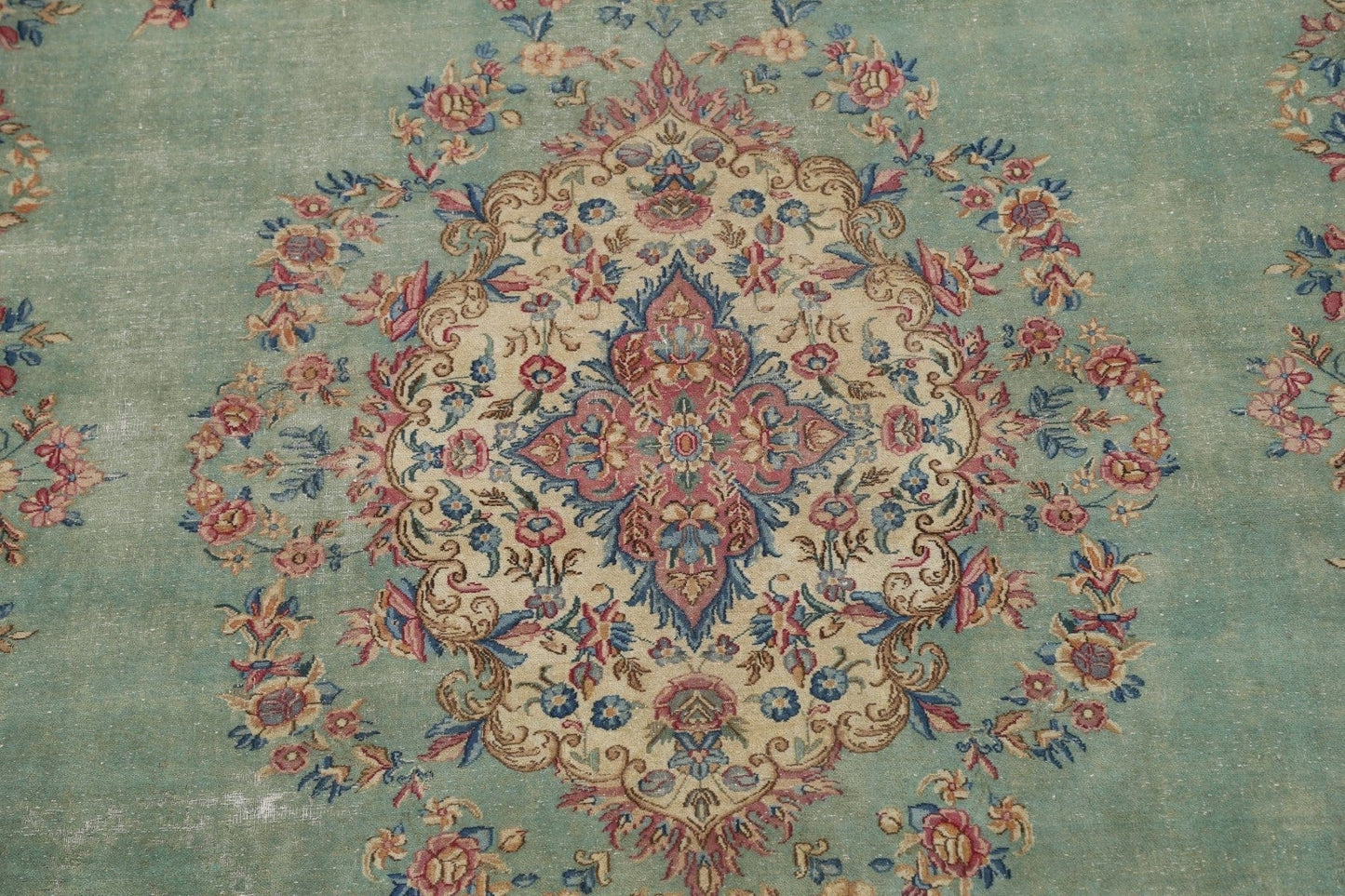 Floral Green Kerman Persian Area Rug 9x13