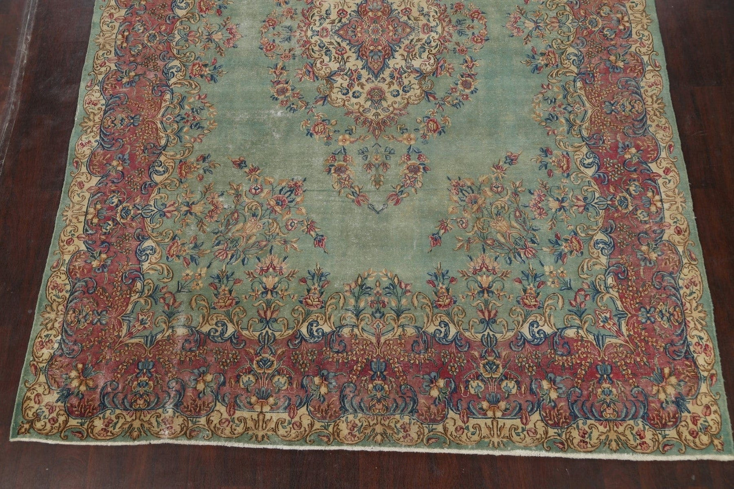 Floral Green Kerman Persian Area Rug 9x13