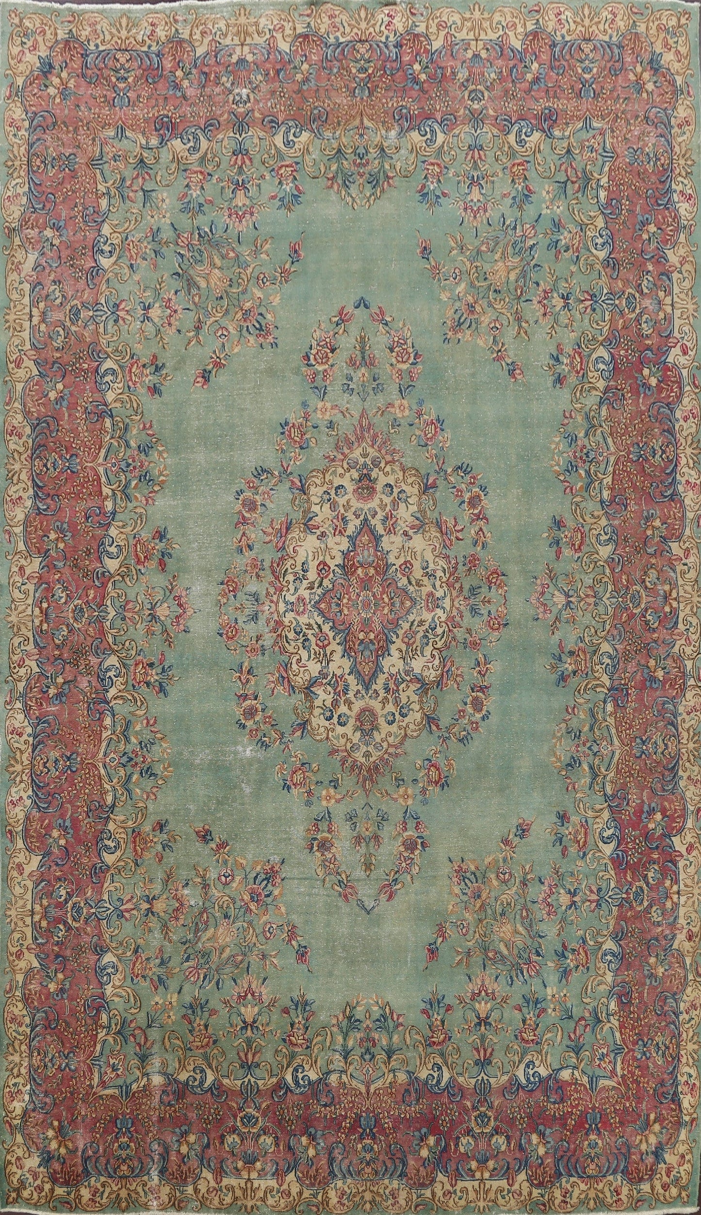 Floral Green Kerman Persian Area Rug 9x13