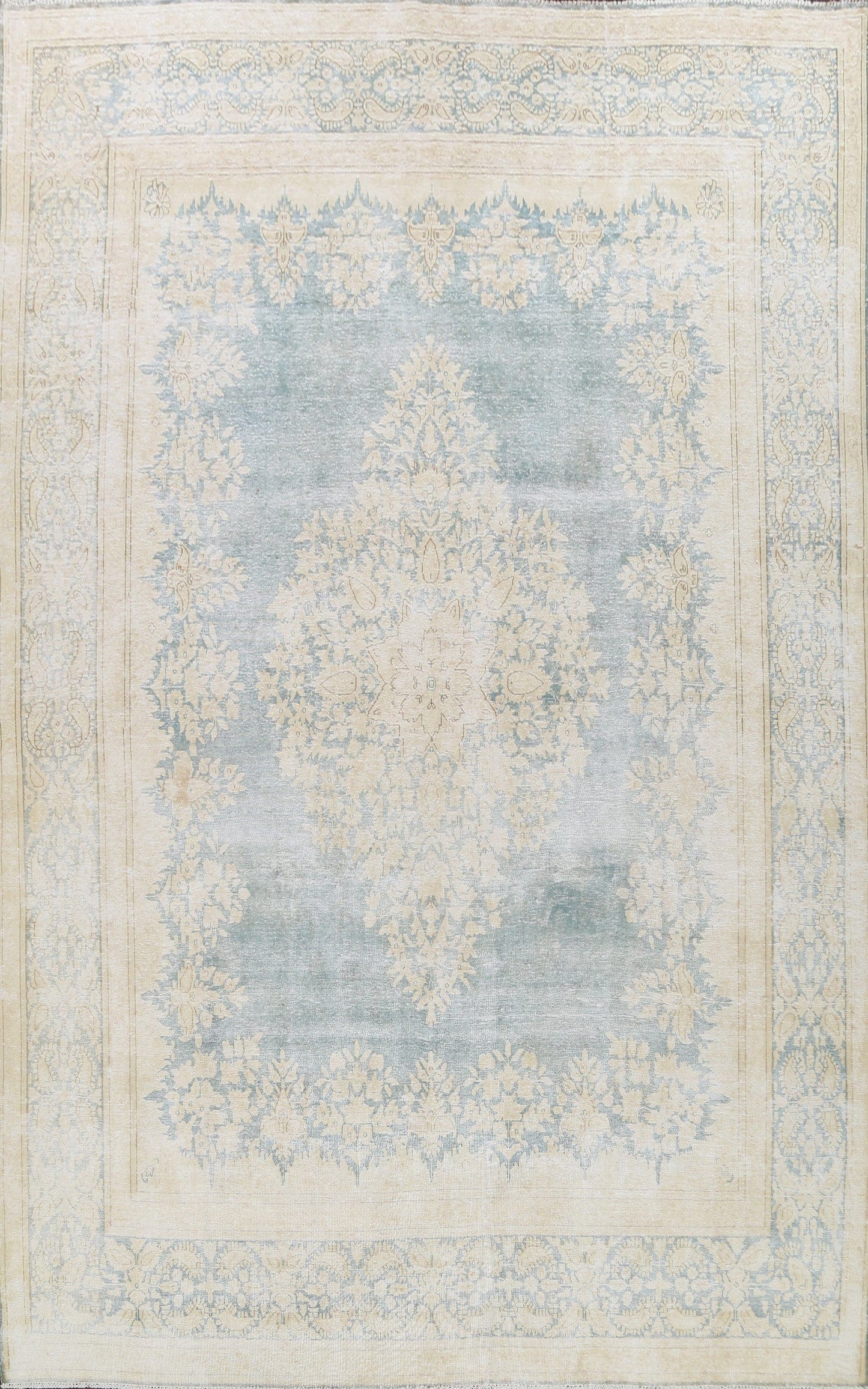 Muted Distressed Kerman Persian Area Rug 10x13