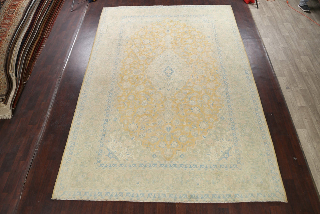 Muted Distressed Kashan Persian Area Rug 9x13