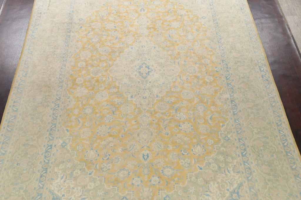 Muted Distressed Kashan Persian Area Rug 9x13