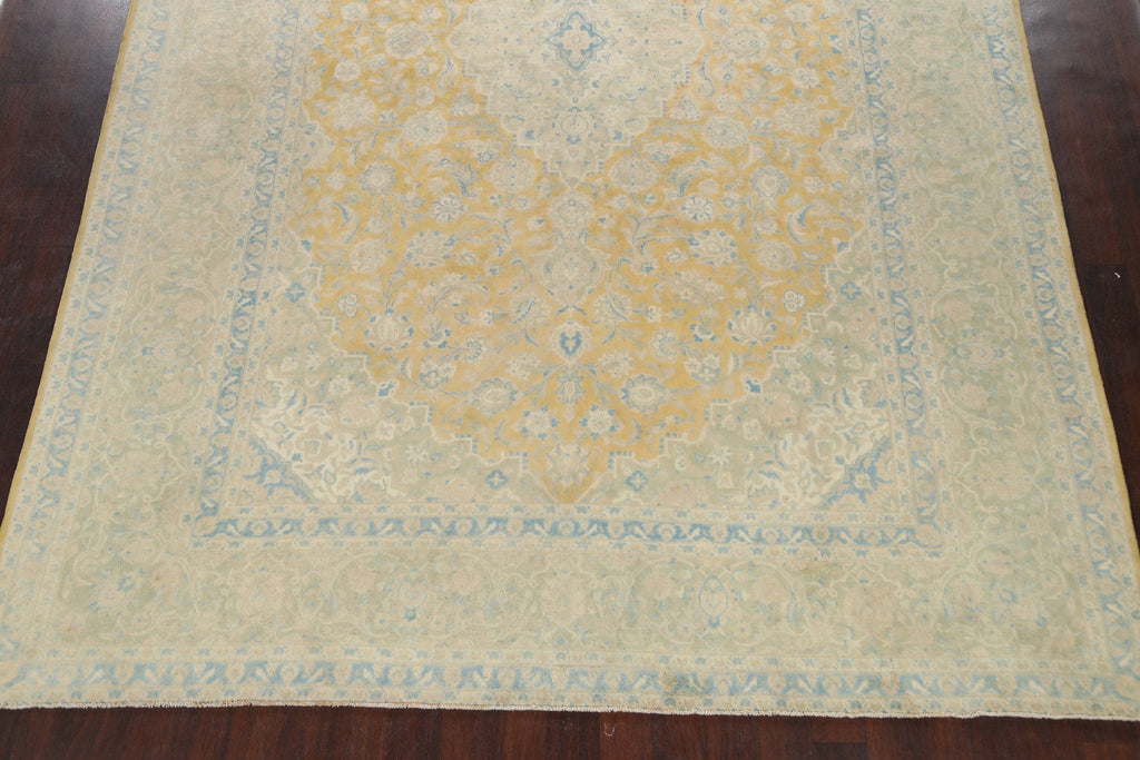 Muted Distressed Kashan Persian Area Rug 9x13