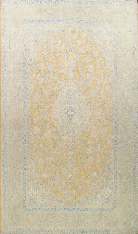 Muted Distressed Kashan Persian Area Rug 9x13