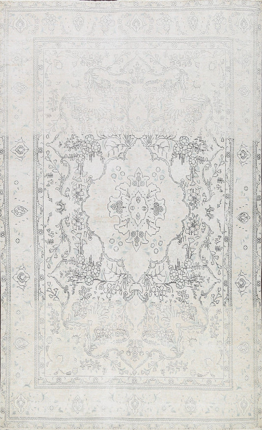 Muted Distressed Tabriz Persian Area Rug 7x9