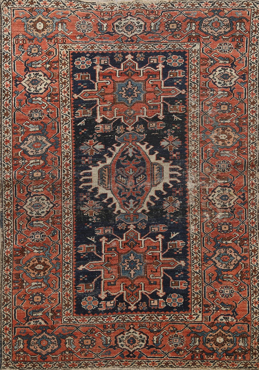 Pre-1900 Antique Vegetable Dye Gharajeh Persian Area Rug 5x6