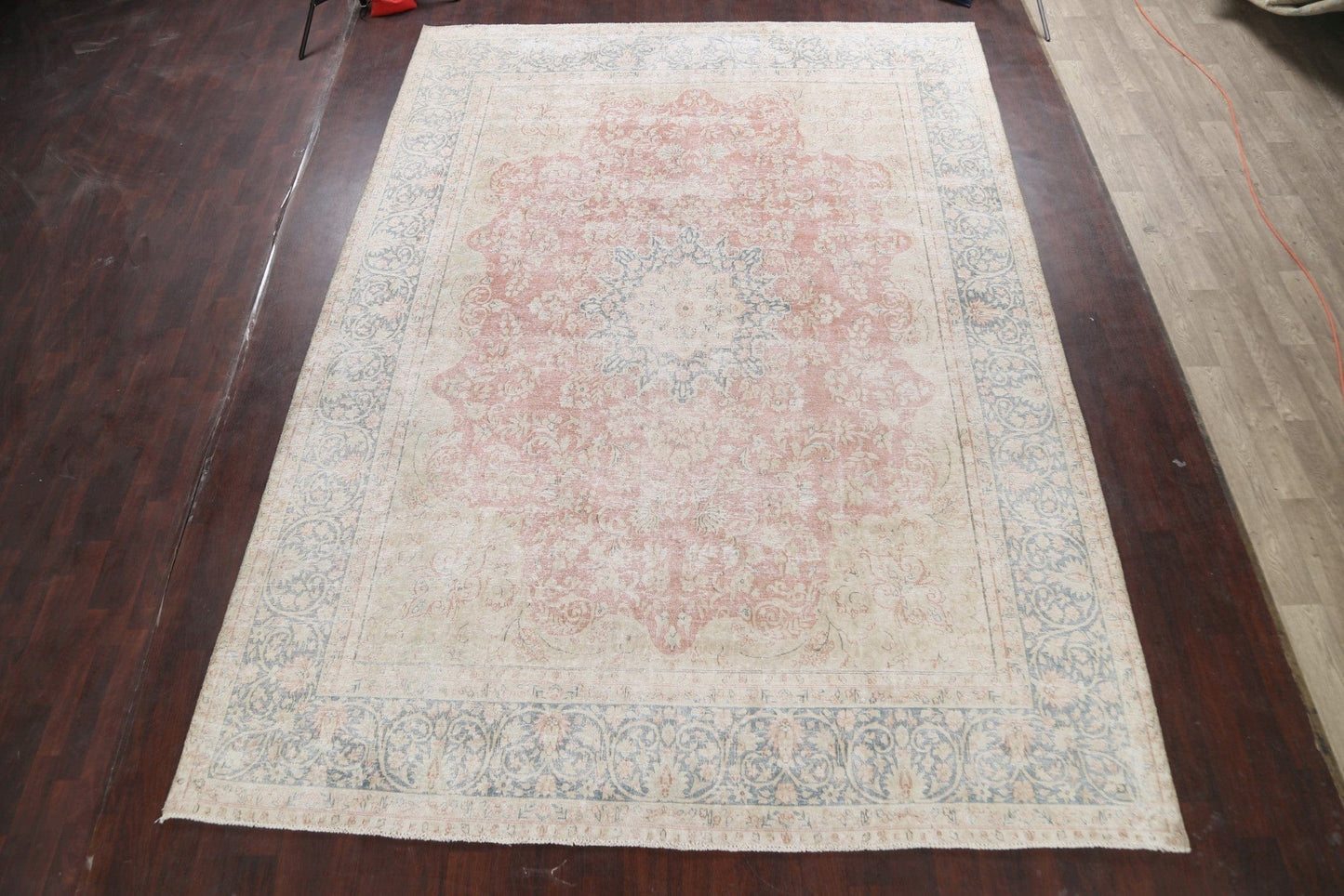 Muted Distressed Kerman Persian Area Rug 10x13