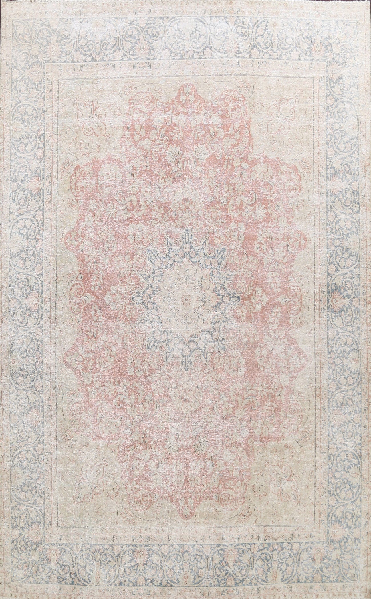 Muted Distressed Kerman Persian Area Rug 10x13