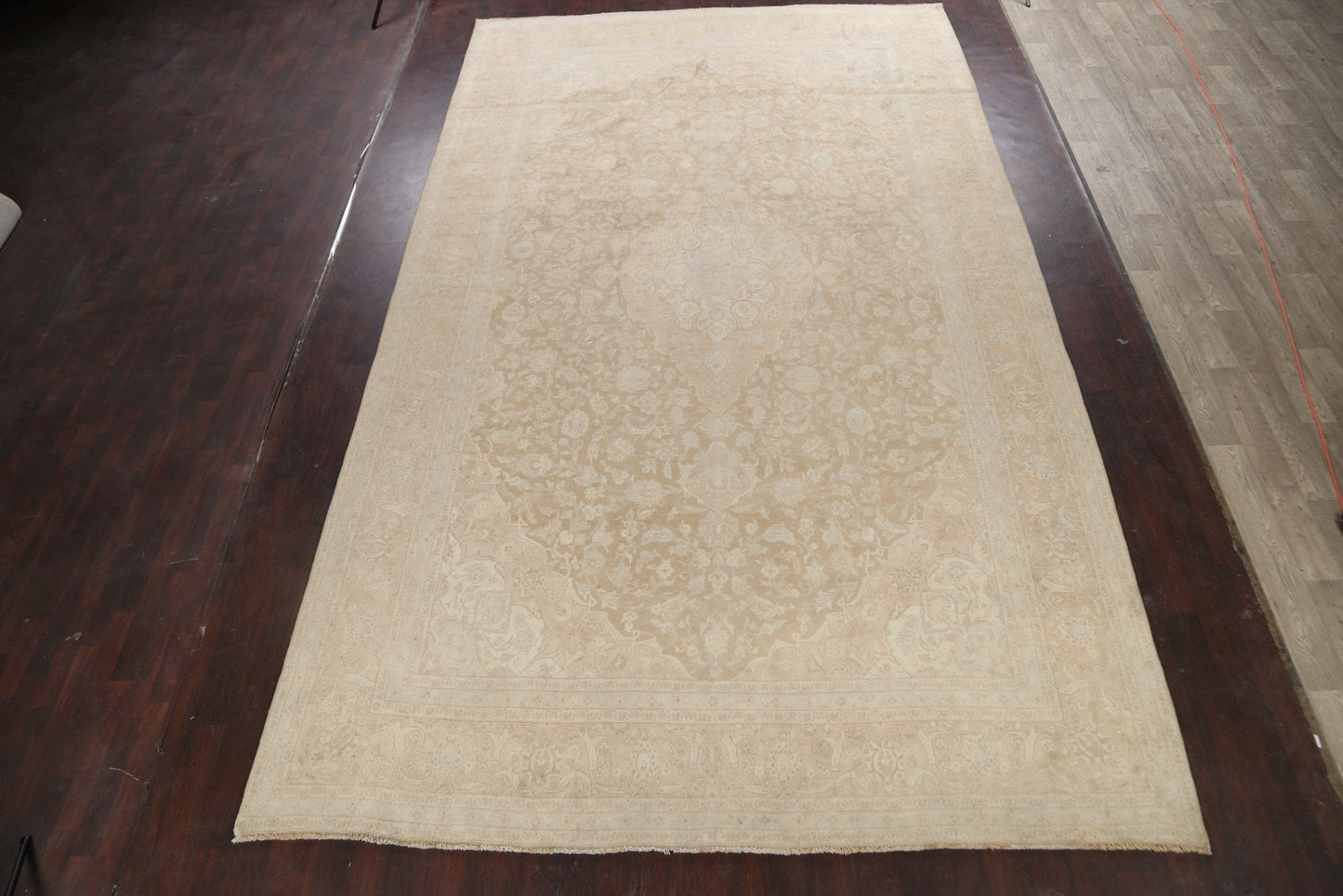 Muted Distressed Large Kashan Persian Area Rug 10x16