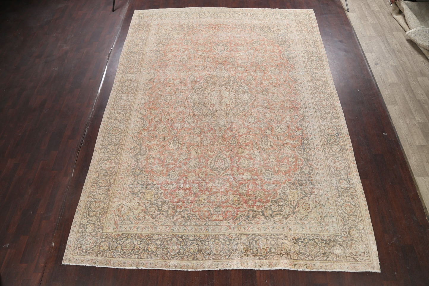 Muted Distressed Kashan Persian Area Rug 10x13