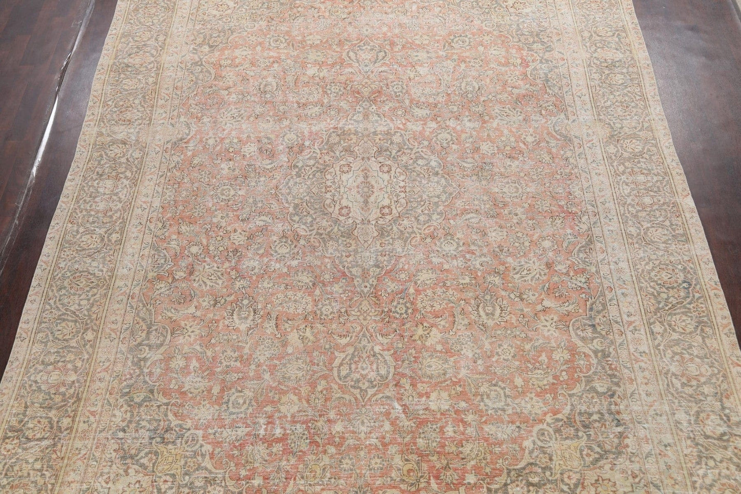 Muted Distressed Kashan Persian Area Rug 10x13