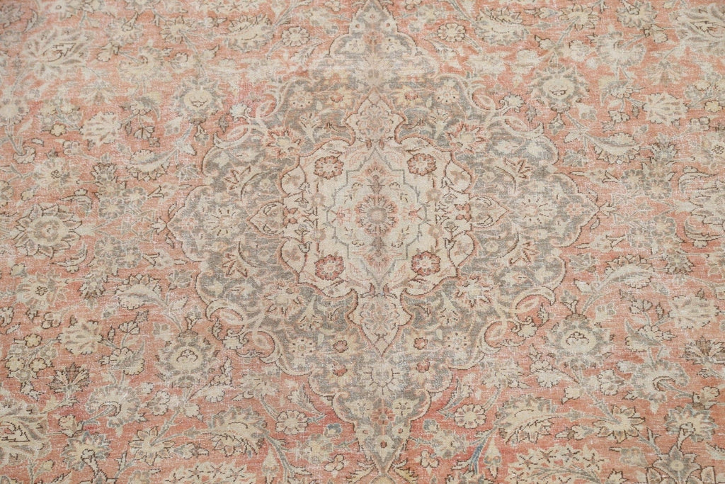 Muted Distressed Kashan Persian Area Rug 10x13