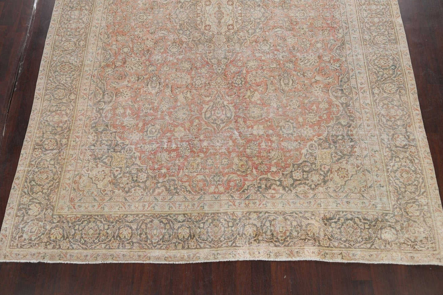 Muted Distressed Kashan Persian Area Rug 10x13