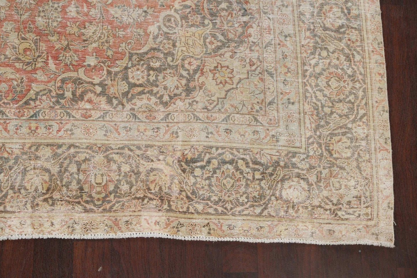 Muted Distressed Kashan Persian Area Rug 10x13