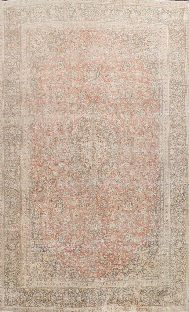 Muted Distressed Kashan Persian Area Rug 10x13