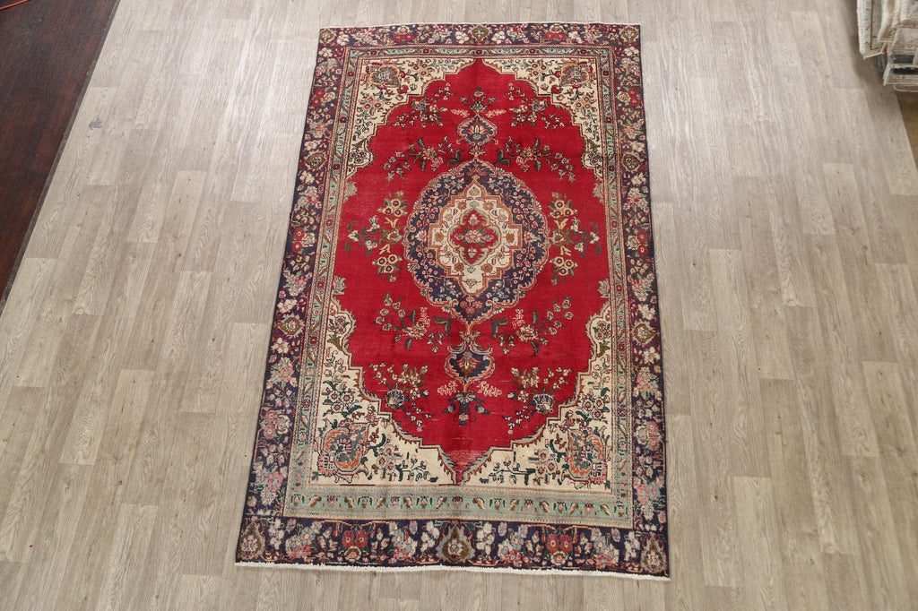 Floral Red Tabriz Persian Area Rug 5x9