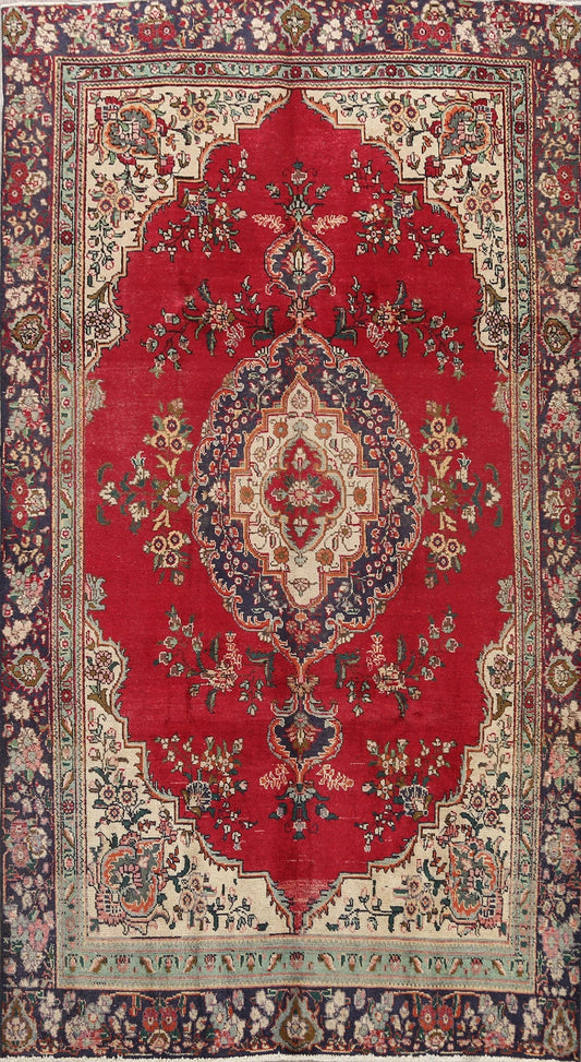 Floral Red Tabriz Persian Area Rug 5x9