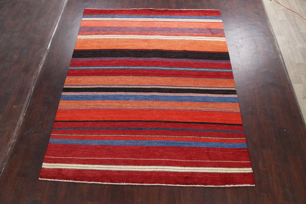 Modern Stripe Gabbeh Kashkoli Oriental Area Rug 8x10