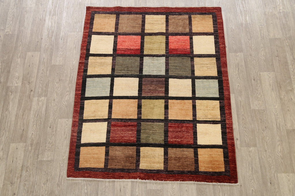 Checkered Gabbeh Kashkoli Oriental Area Rug 5x6