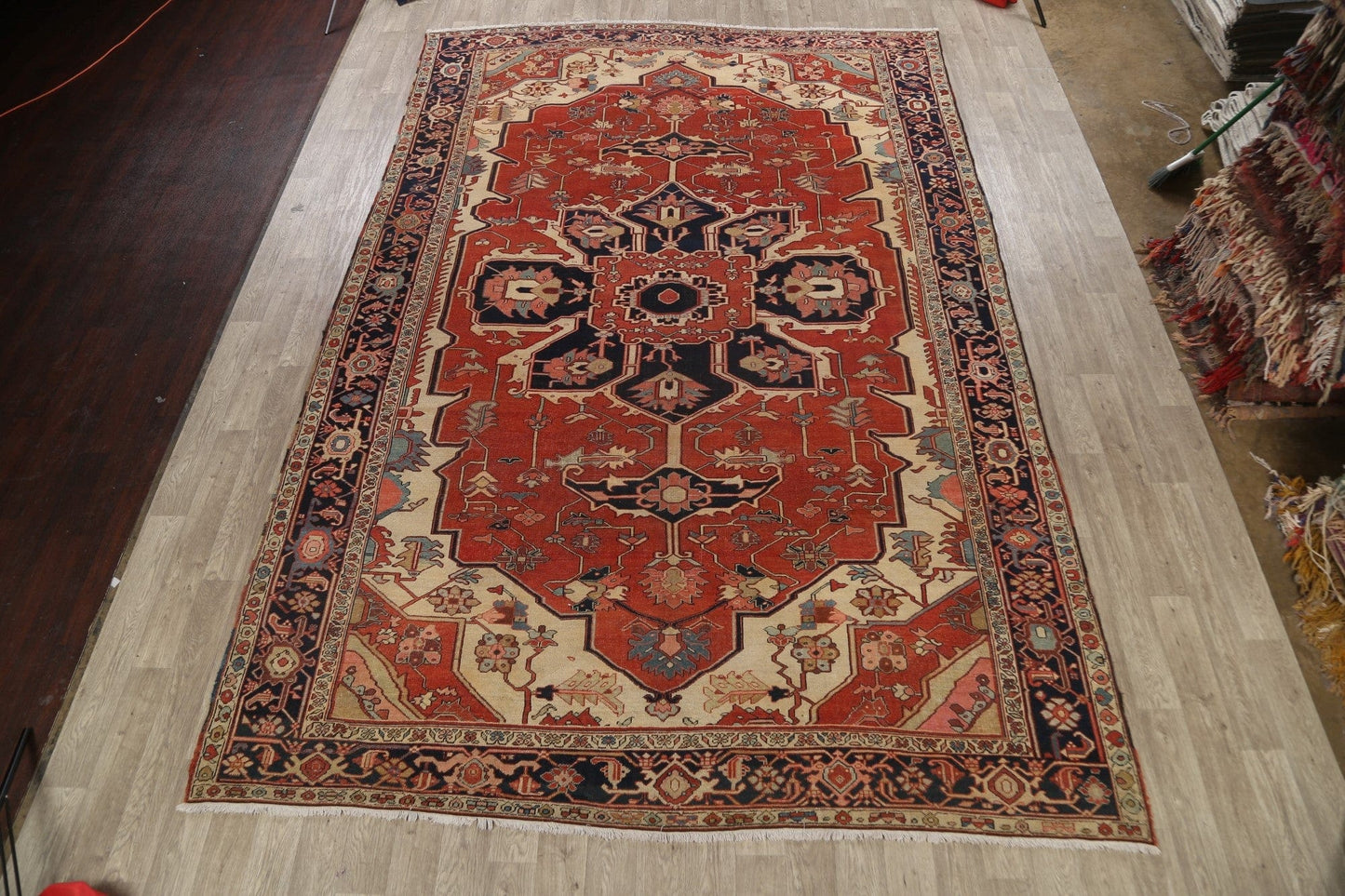 Pre-1900 Antique Vegetable Dye Heriz Serapi Persian Rug 10x15