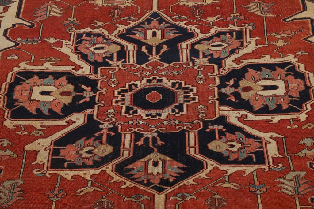 Pre-1900 Antique Vegetable Dye Heriz Serapi Persian Rug 10x15