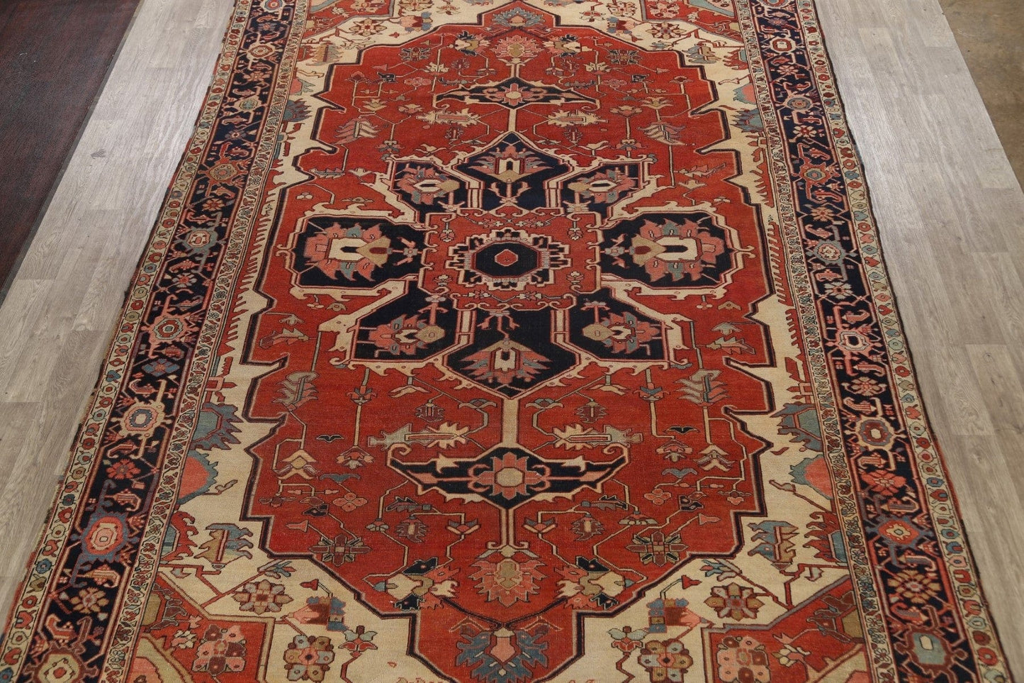 Pre-1900 Antique Vegetable Dye Heriz Serapi Persian Rug 10x15