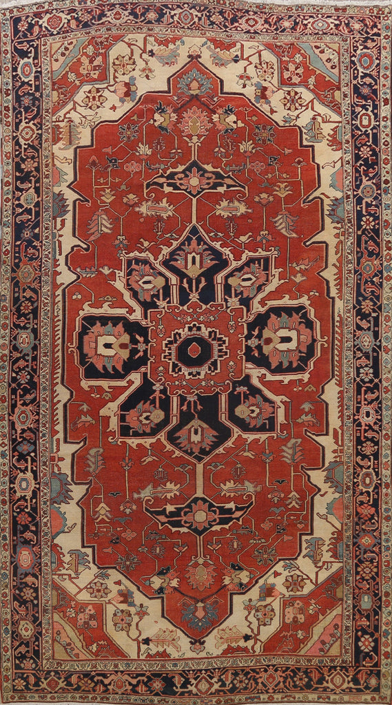 Pre-1900 Antique Vegetable Dye Heriz Serapi Persian Rug 10x15