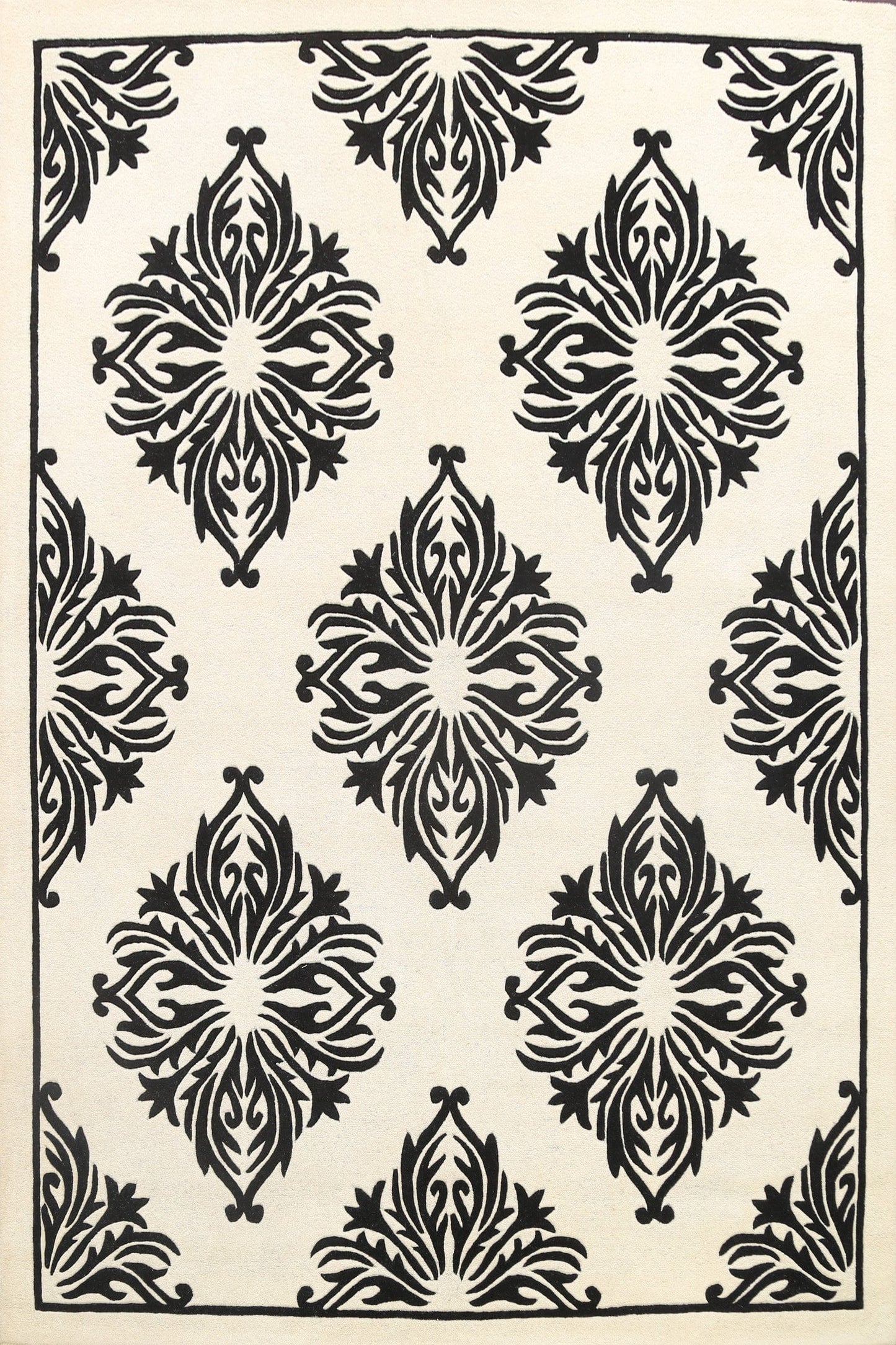 Damask Modern Ivory/Black Oriental Area Rug 8x10