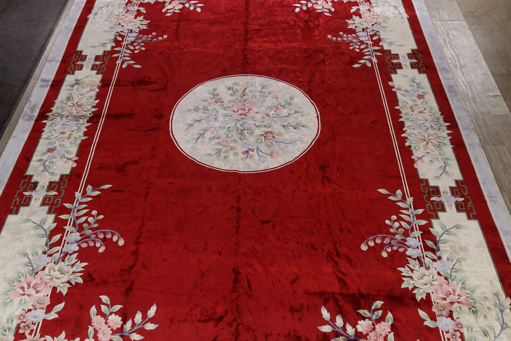 100% Silk Floral Red Art Deco Oriental Area Rug 12x18