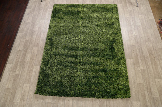 Grass Green Shaggy Oriental Area Rug 7x10