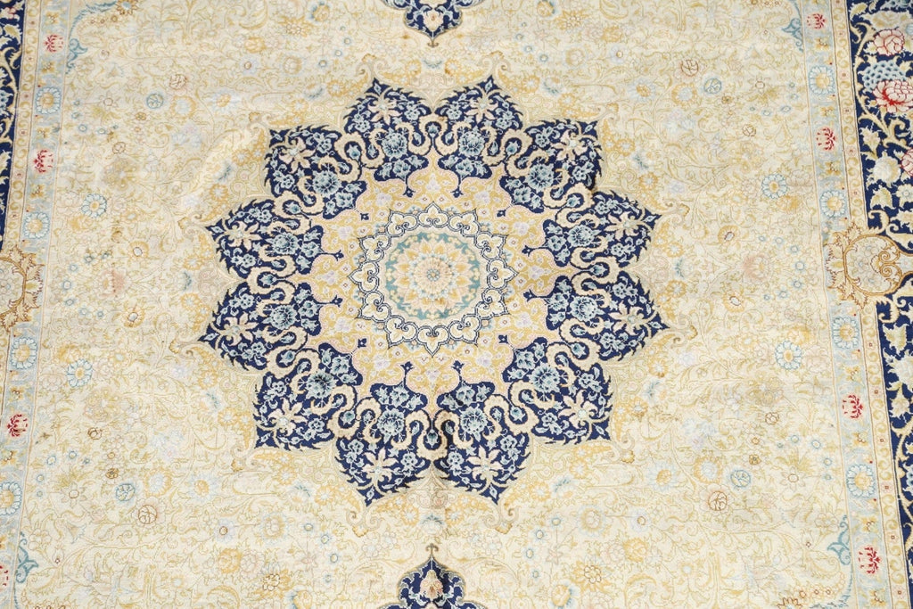 100% Silk Floral Qum Persian Area Rug 5x9