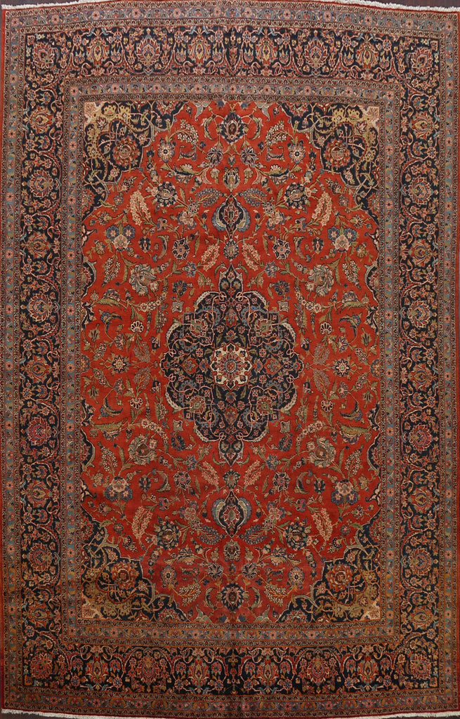 Antique Vegetable Dye Kashan Dabir Persian Area Rug 10x13