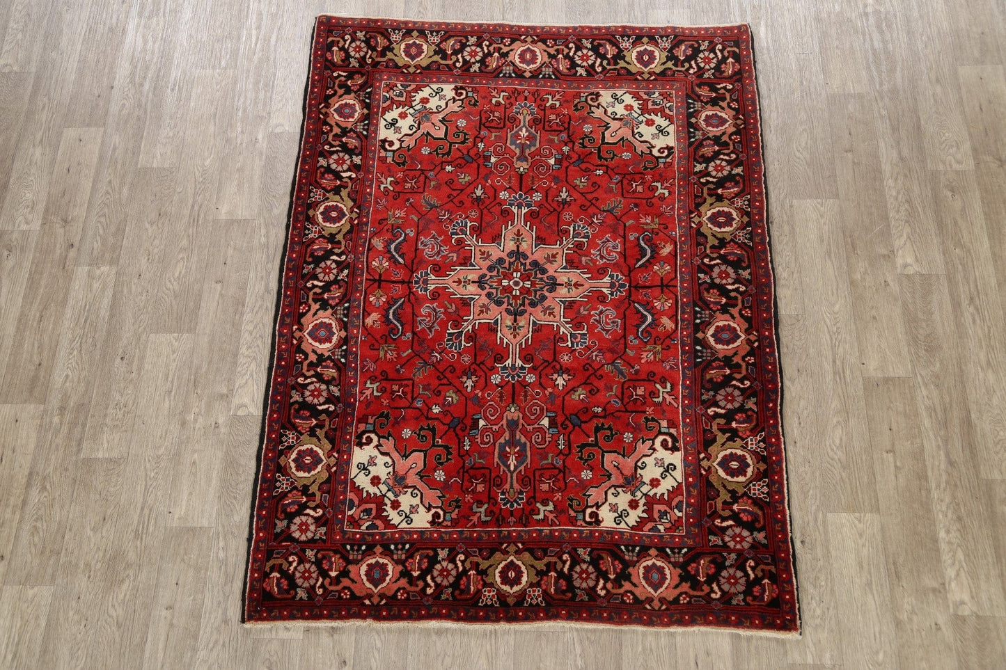 Vegetable Dye Geometric Heriz Persian Area Rug 5x7