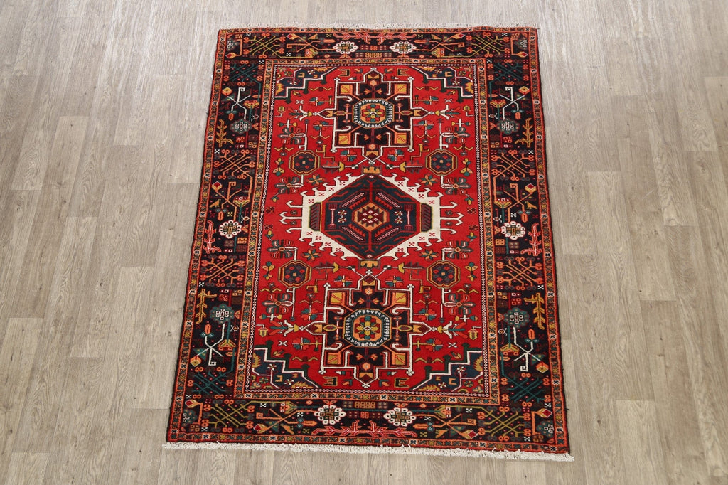 Vegetable Dye Geometric Heriz Persian Area Rug 5x7