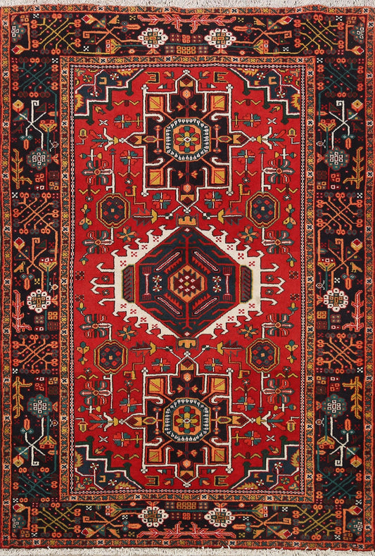 Vegetable Dye Geometric Heriz Persian Area Rug 5x7