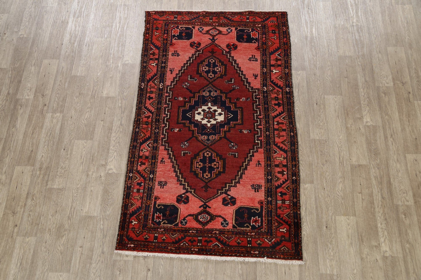 Geometric Hamedan Persian Area Rug 4x7