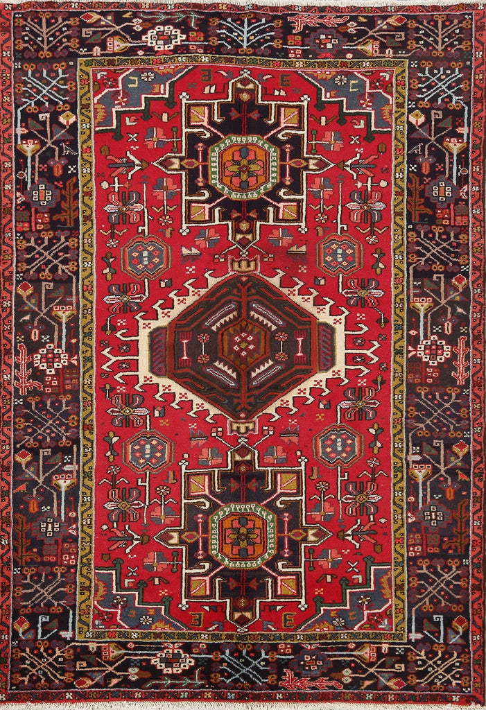 Vegetable Dye Geometric Heriz Persian Area Rug 5x7