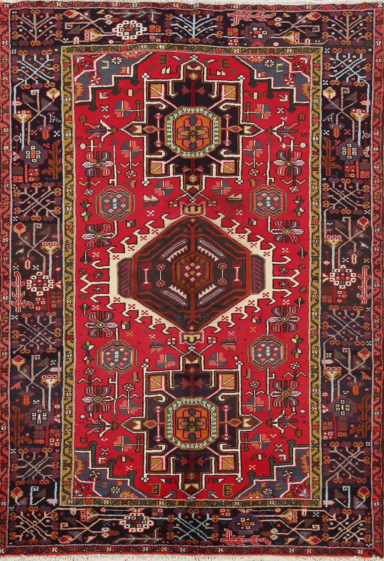 Vegetable Dye Geometric Heriz Persian Area Rug 5x7