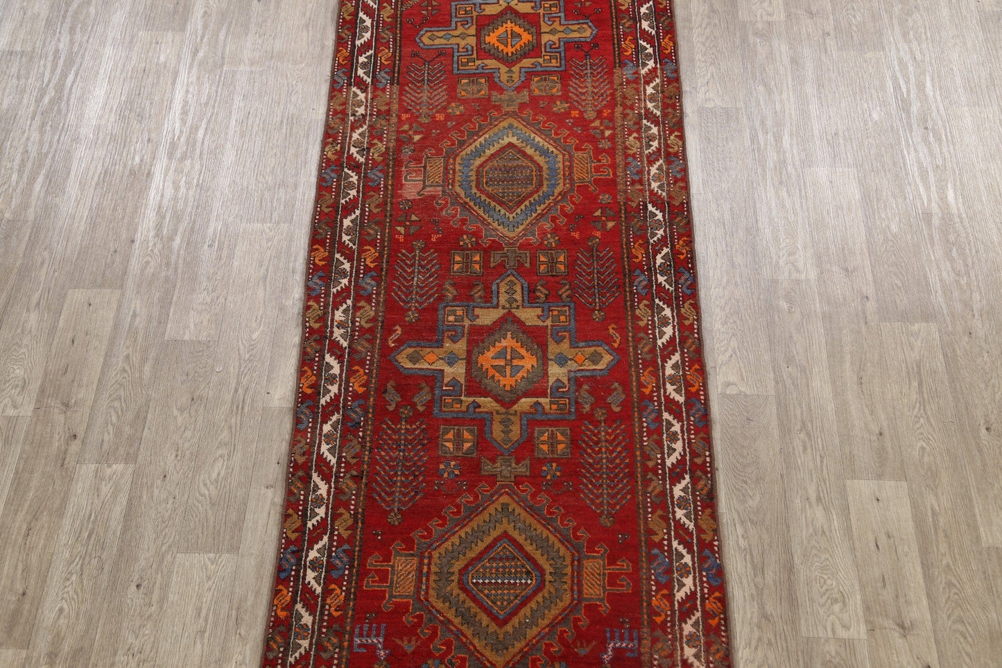 Geometric Heriz Persian Runner Rug 3x14