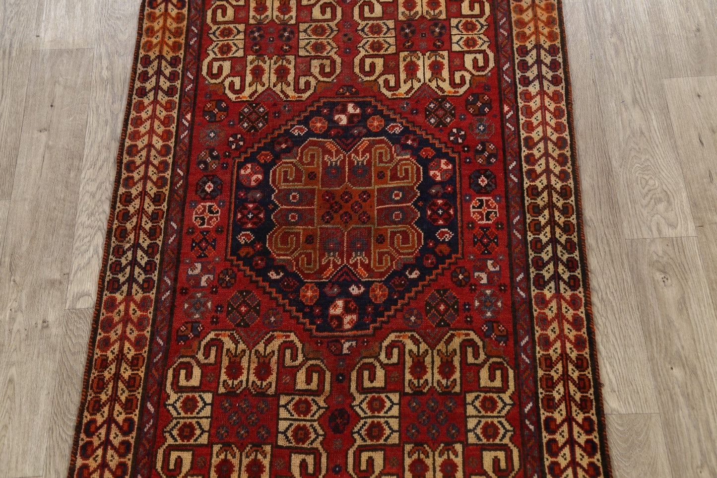 Antique Geometric Shiraz Persian Area Rug 3x4