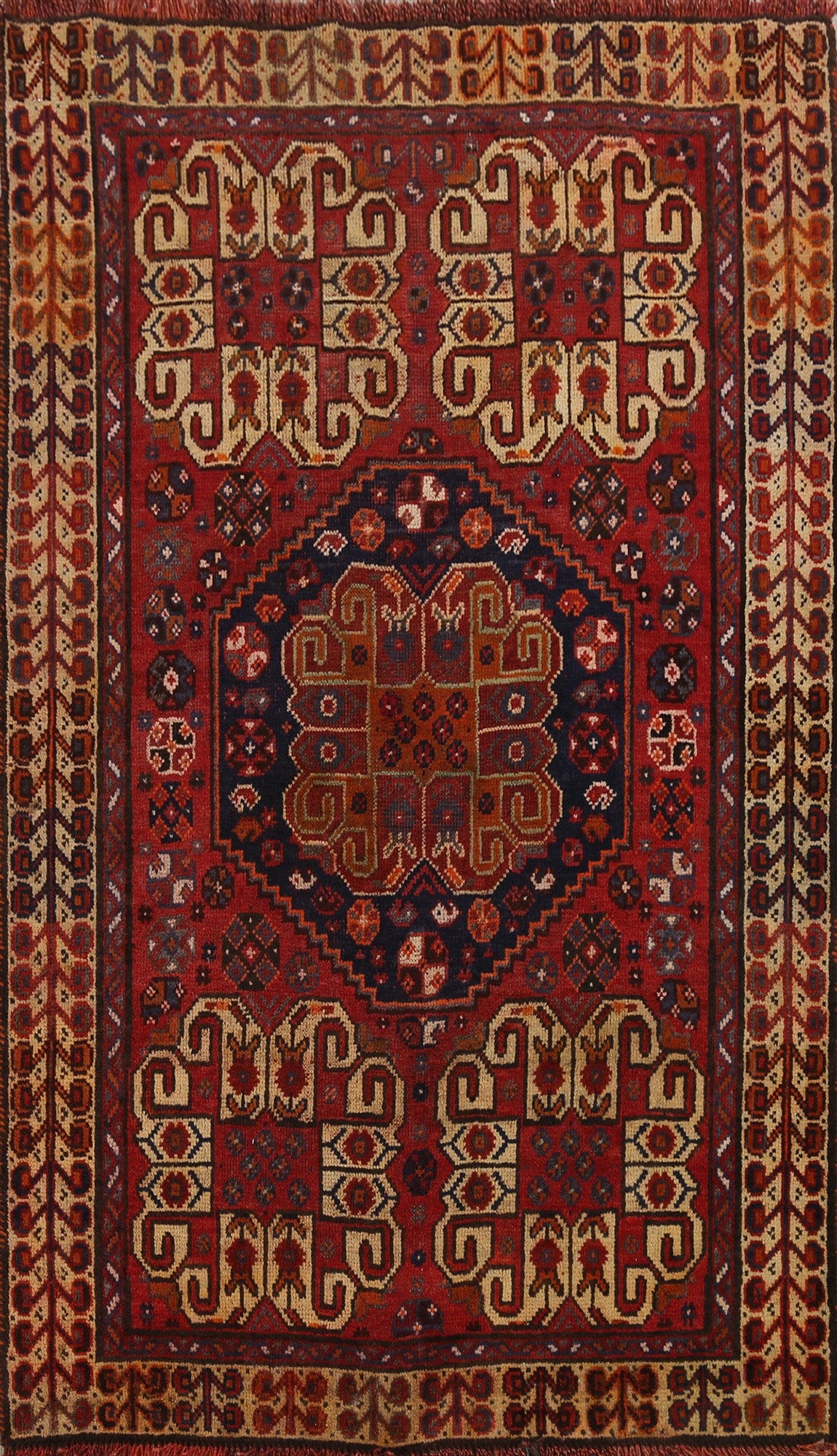 Antique Geometric Shiraz Persian Area Rug 3x4