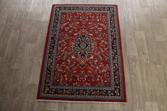 Vegetable Dye Floral Sarouk Persian Area Rug 4x5