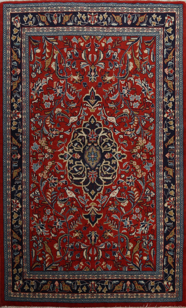 Vegetable Dye Floral Sarouk Persian Area Rug 4x5