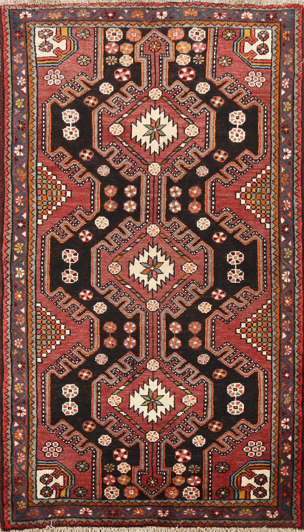 Geometric Hamedan Persian Area Rug 4x5