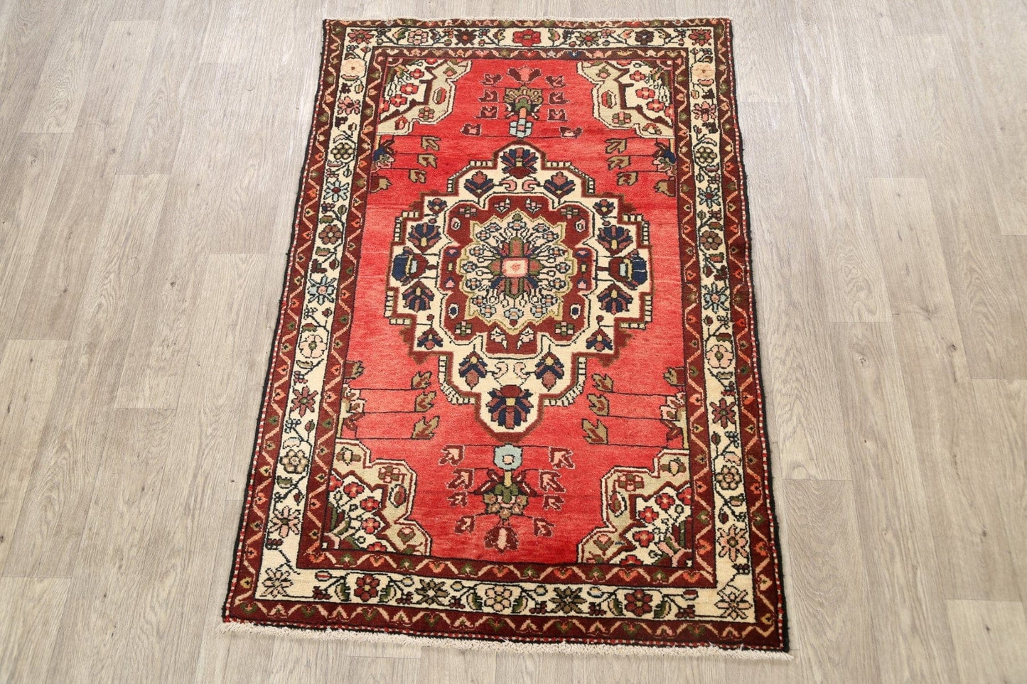 Geometric Hamedan Persian Area Rug 4x5