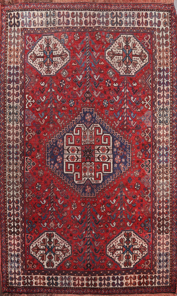 Pre-1900 Antique Vegetable Dye Shiraz Persian Area Rug 4x5